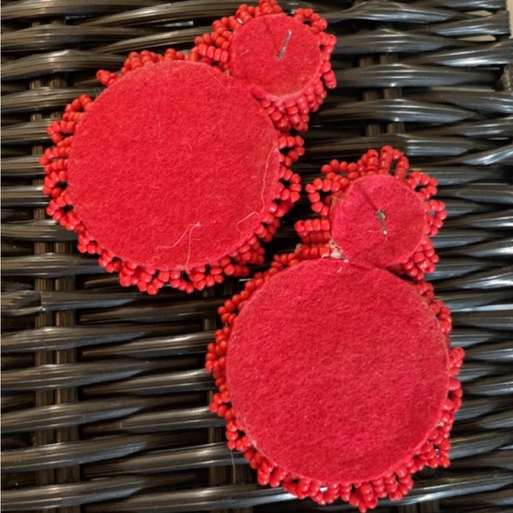 Handmade Red Beaded Earrings - Picture 2 of 3